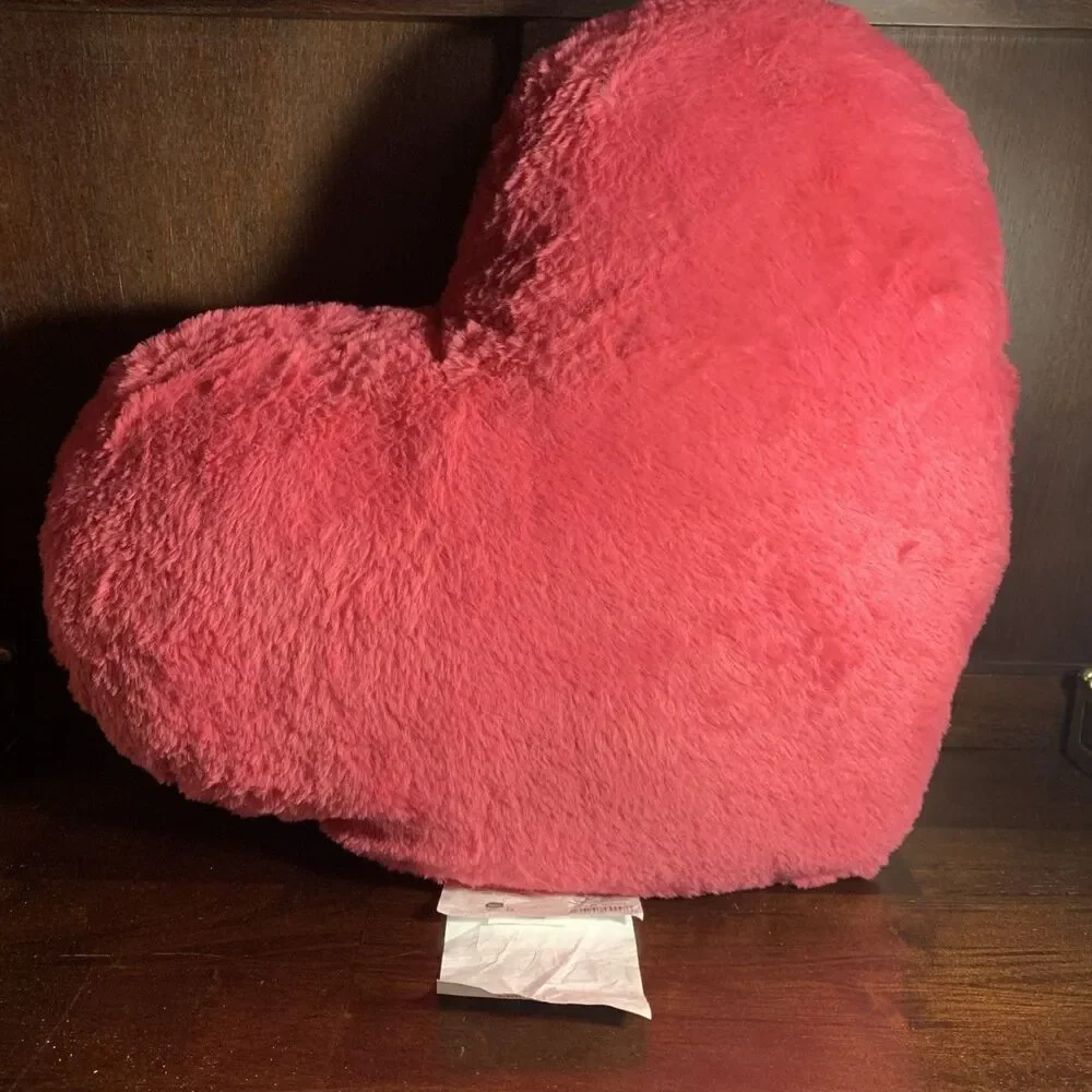 Room Essentials Pink Heart Plush Pillow 18x16 Furry Valentine Decor Target